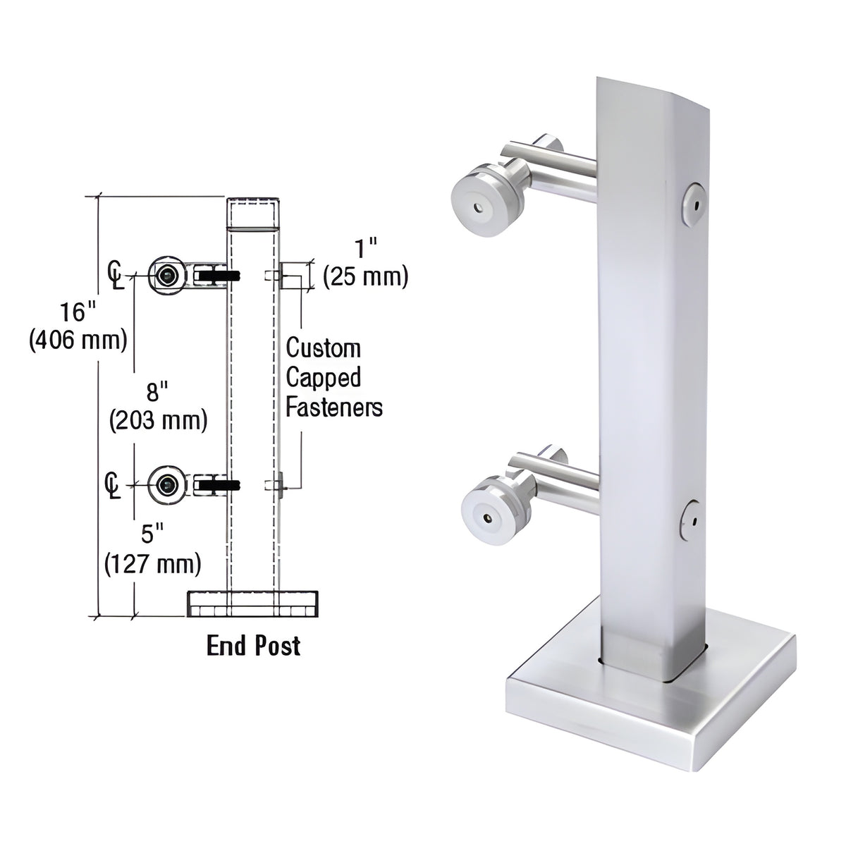 CRL 316 Brushed Stainless Point Supported End Post
