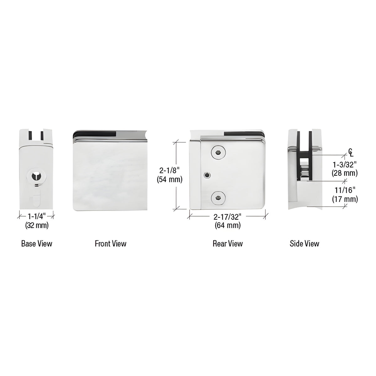 CRL 316 Brushed Stainless Radius Base Clamp for 1/2" and 9/16" Glass