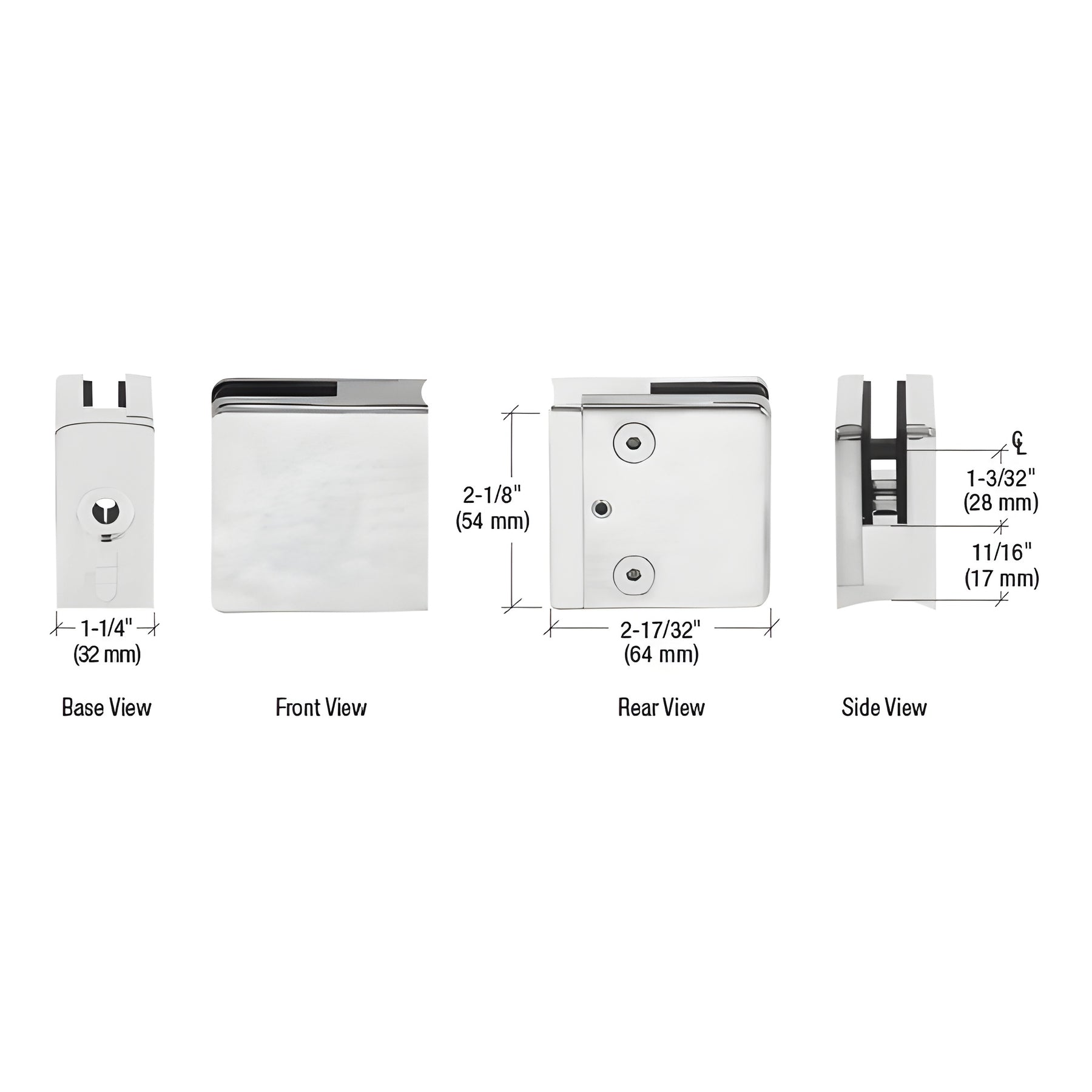 CRL 316 Brushed Stainless Radius Base Clamp for 1/2" and 9/16" Glass