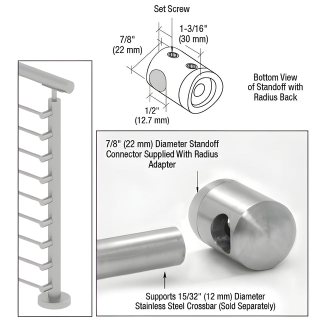 CRL 316 Brushed Stainless Right End Standoff Connector (Radius Back)