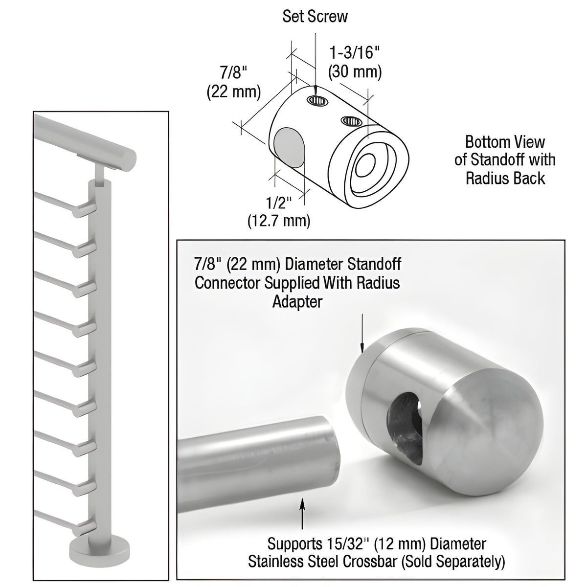 CRL 316 Brushed Stainless Right End Standoff Connector (Radius Back)