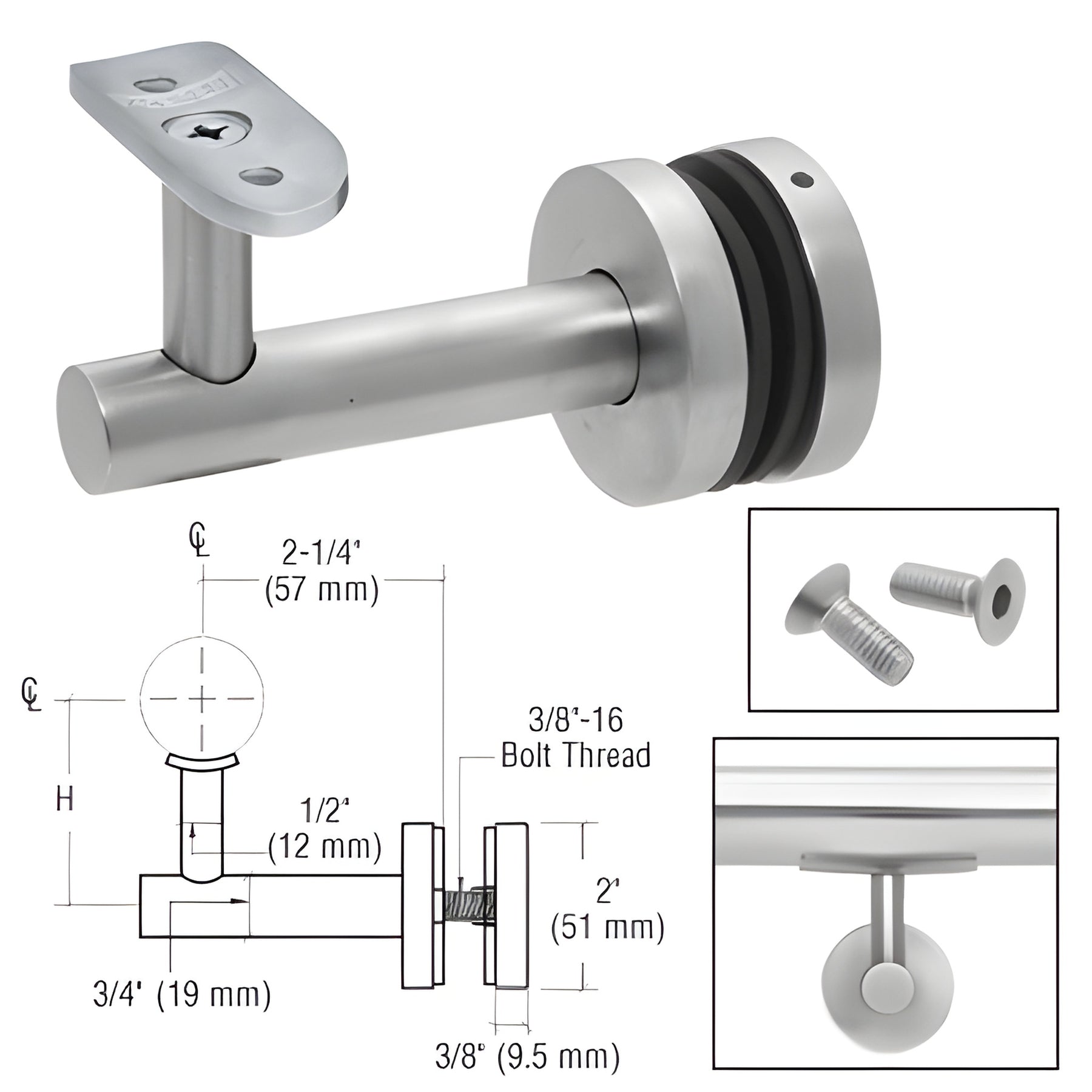 CRL 316 Brushed Stainless Short Arm Malibu Series Glass Mounted Hand Rail Bracket