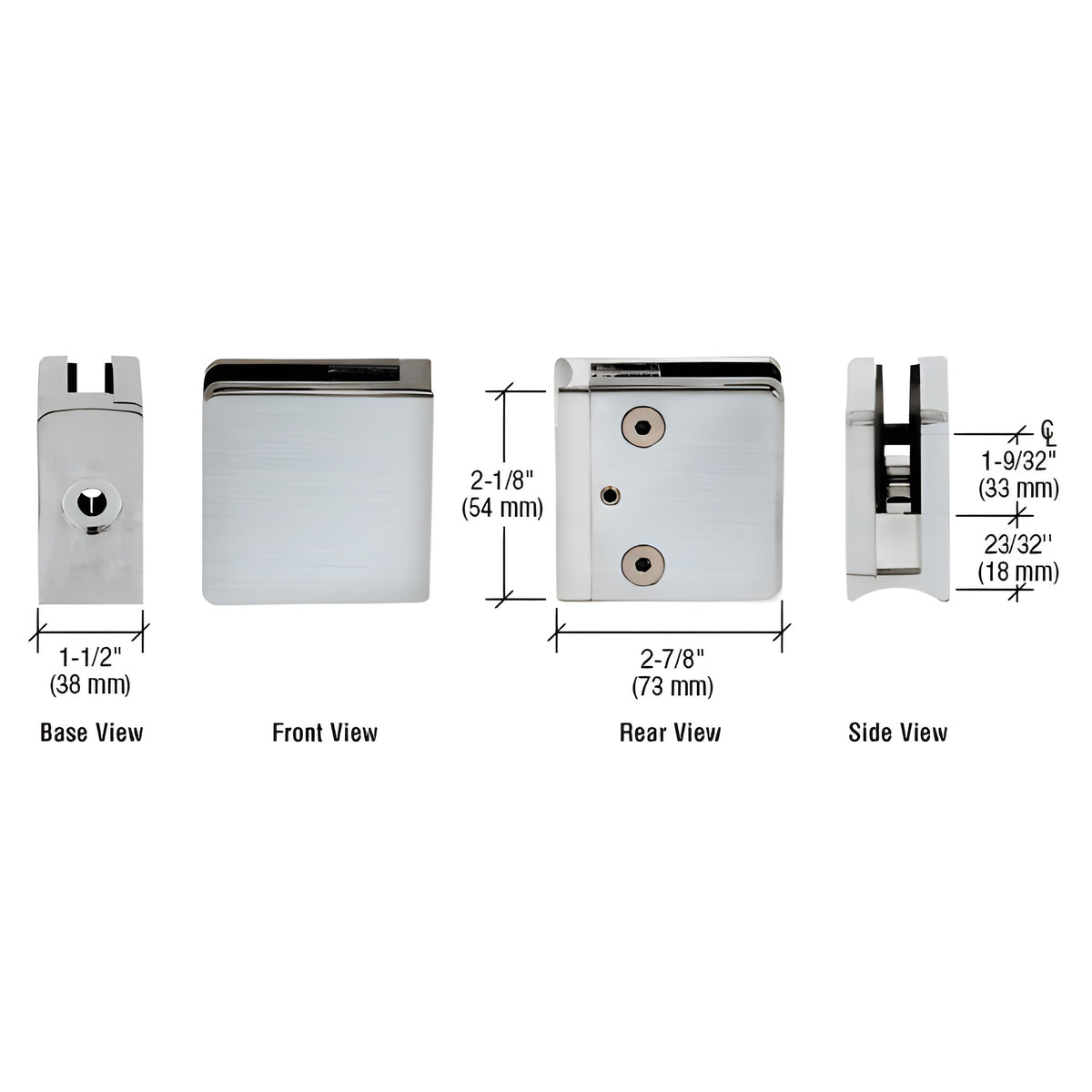 CRL 316 Brushed Stainless Z-Series Radius Surface Mount Square Type Glass Clamps for 3/4" (19 mm) Glass