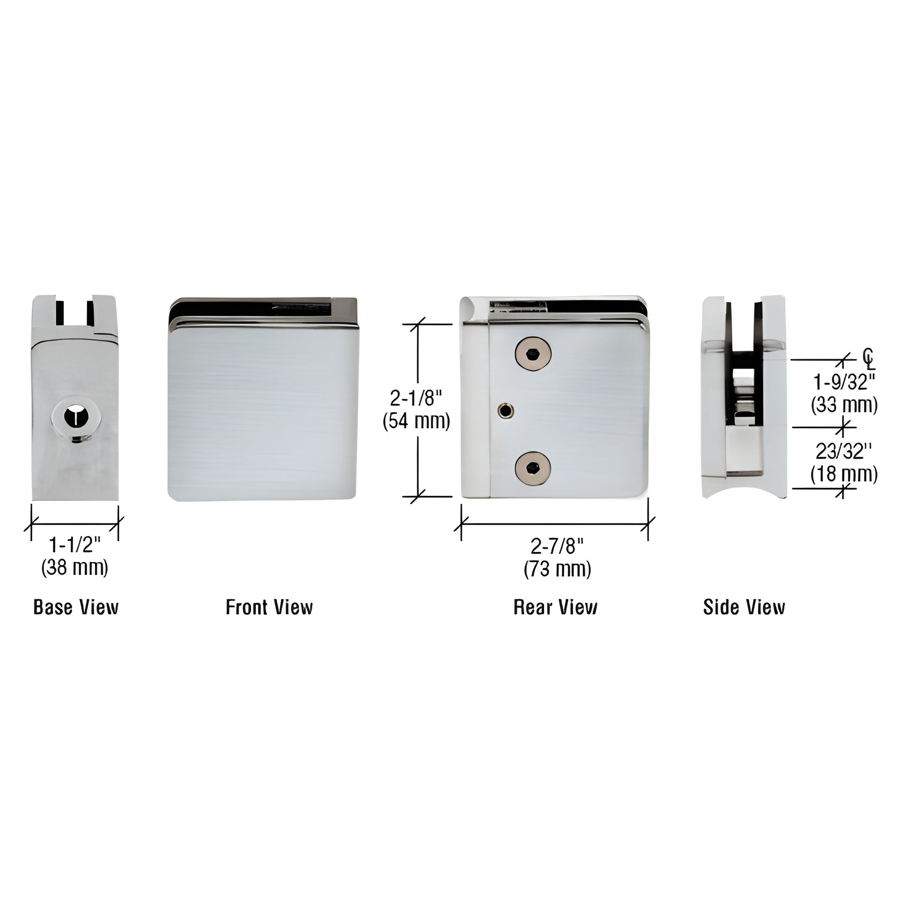 CRL 316 Brushed Stainless Z-Series Radius Surface Mount Square Type Glass Clamps for 3/4" (19 mm) Glass