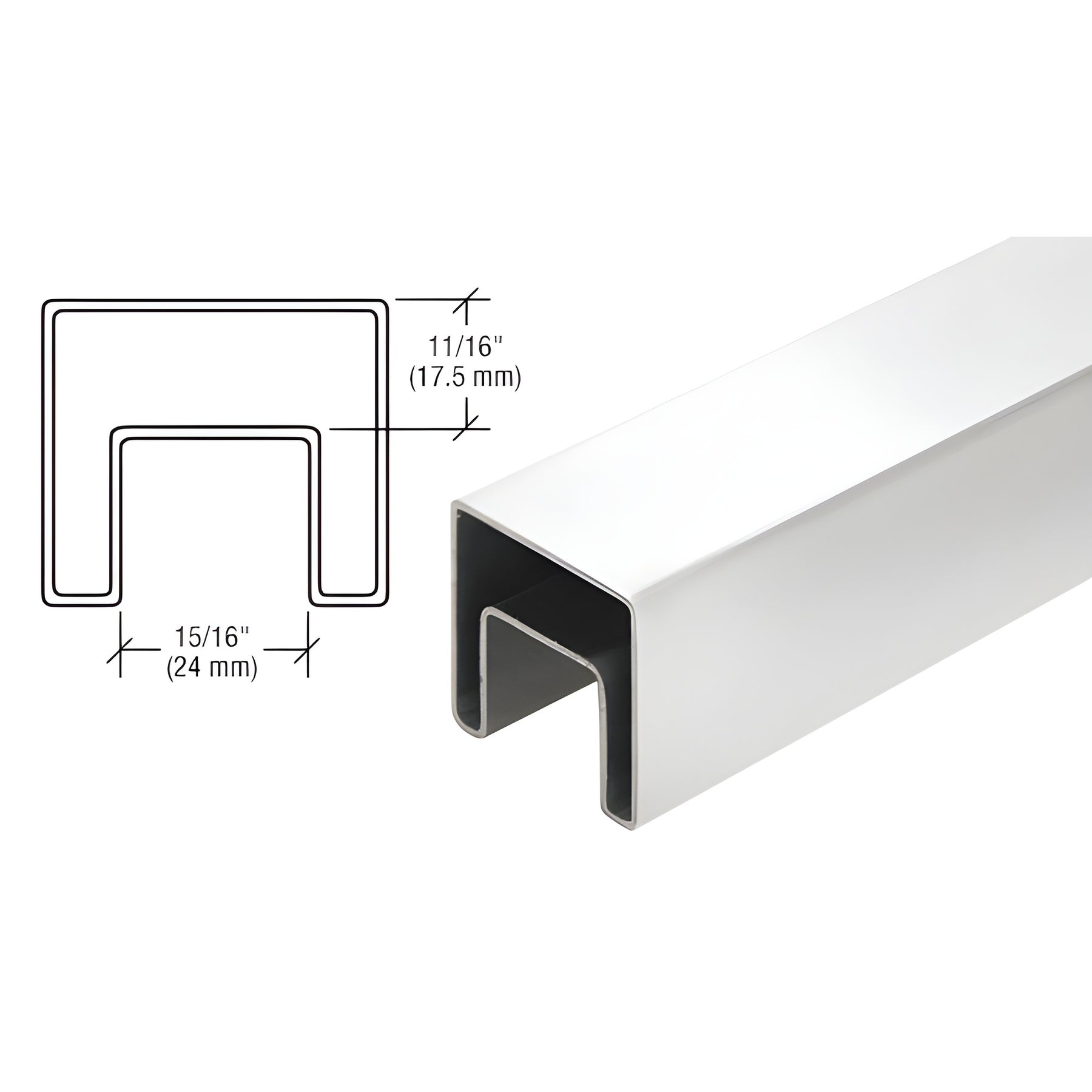 CRL 316 Polished Stainless 1-1/2" Square Roll Formed Cap Rail - 19'-8"