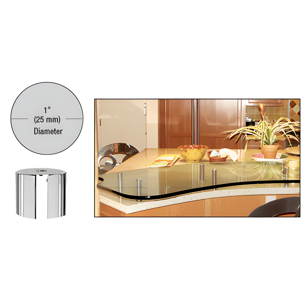 CRL 316 Polished Stainless 1" Diameter by 1" Standoff Base