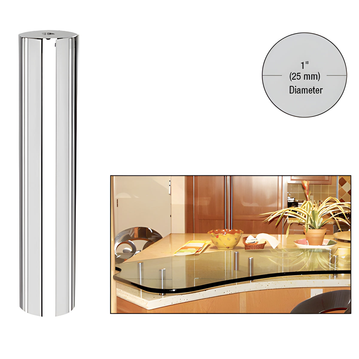 CRL 316 Polished Stainless 1" Diameter by 6" Standoff Base