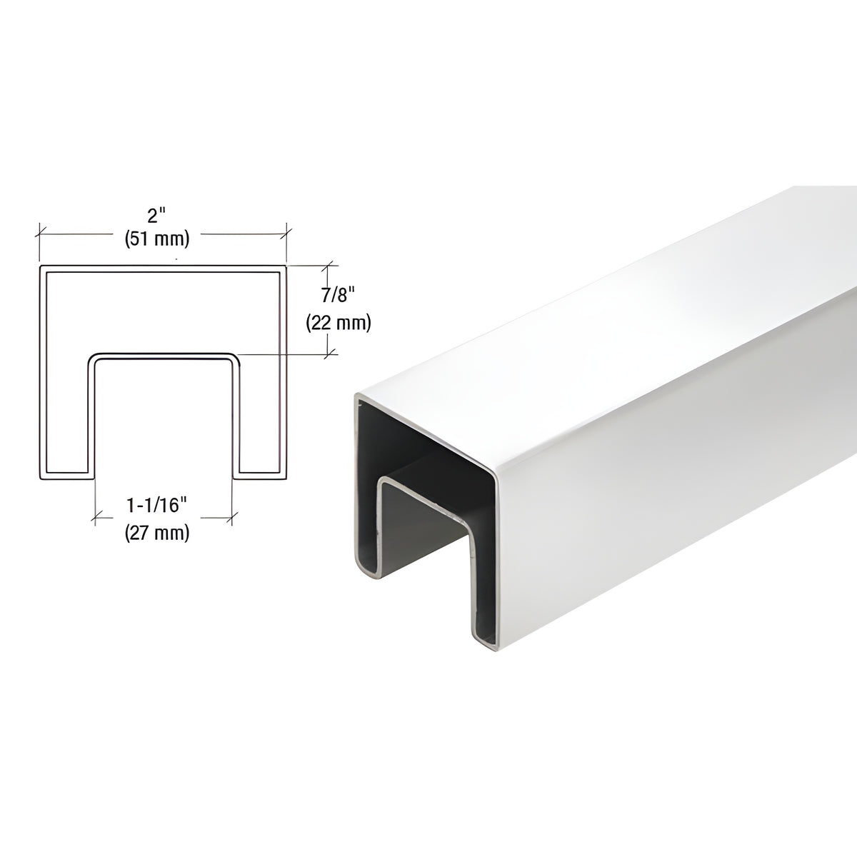 CRL 316 Polished Stainless 2" Square Roll Formed Cap Rail - 19'-8"