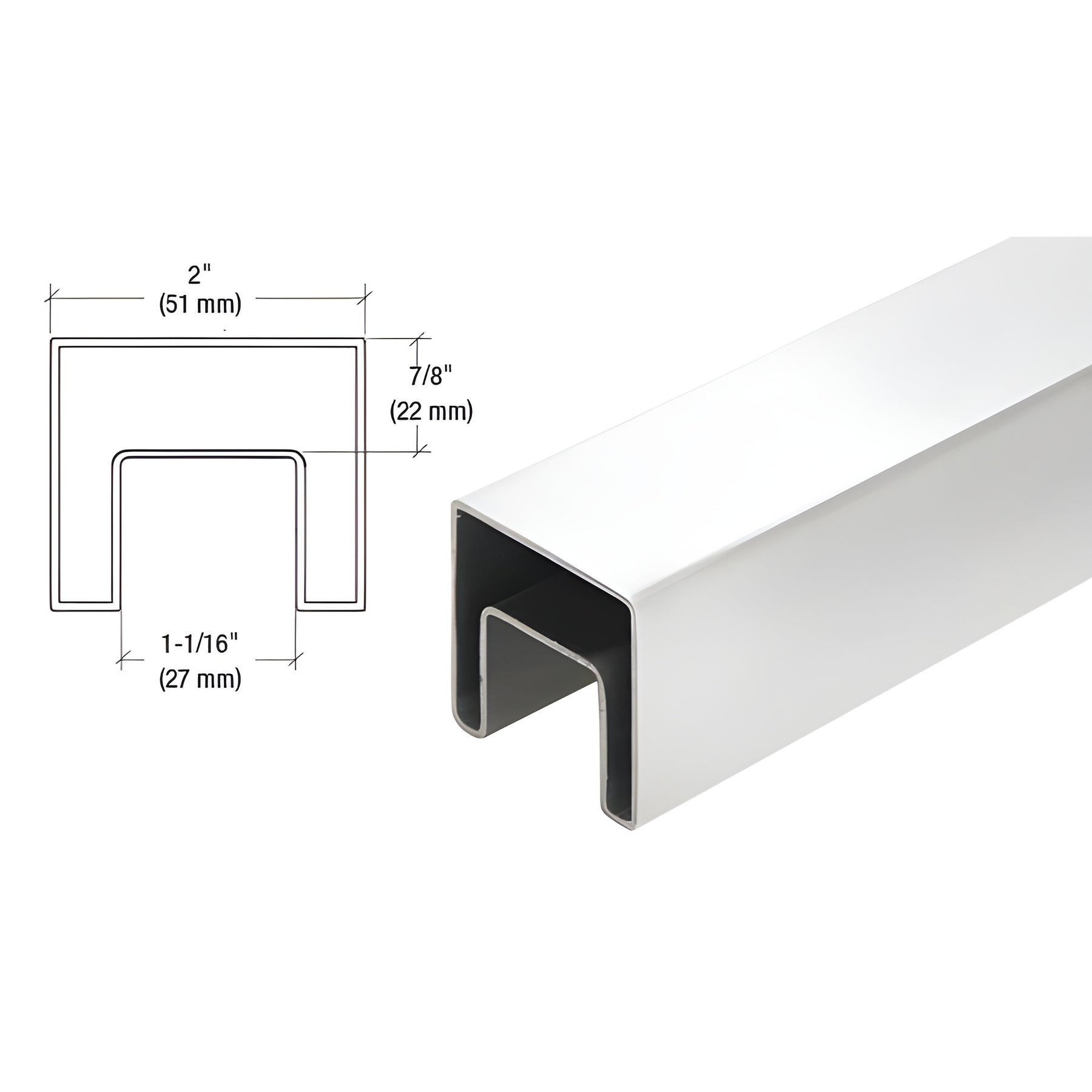 CRL 316 Polished Stainless 2" Square Roll Formed Cap Rail - 19'-8"