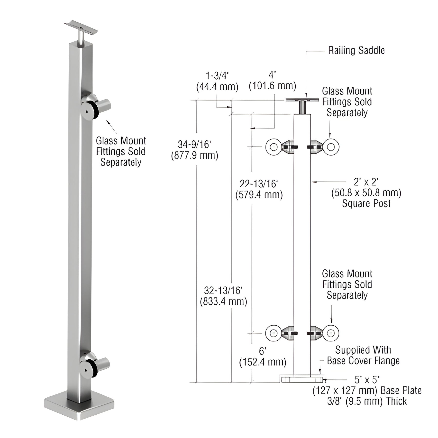 CRL 316 Polished Stainless Custom P1 Series End Post Railing Kit