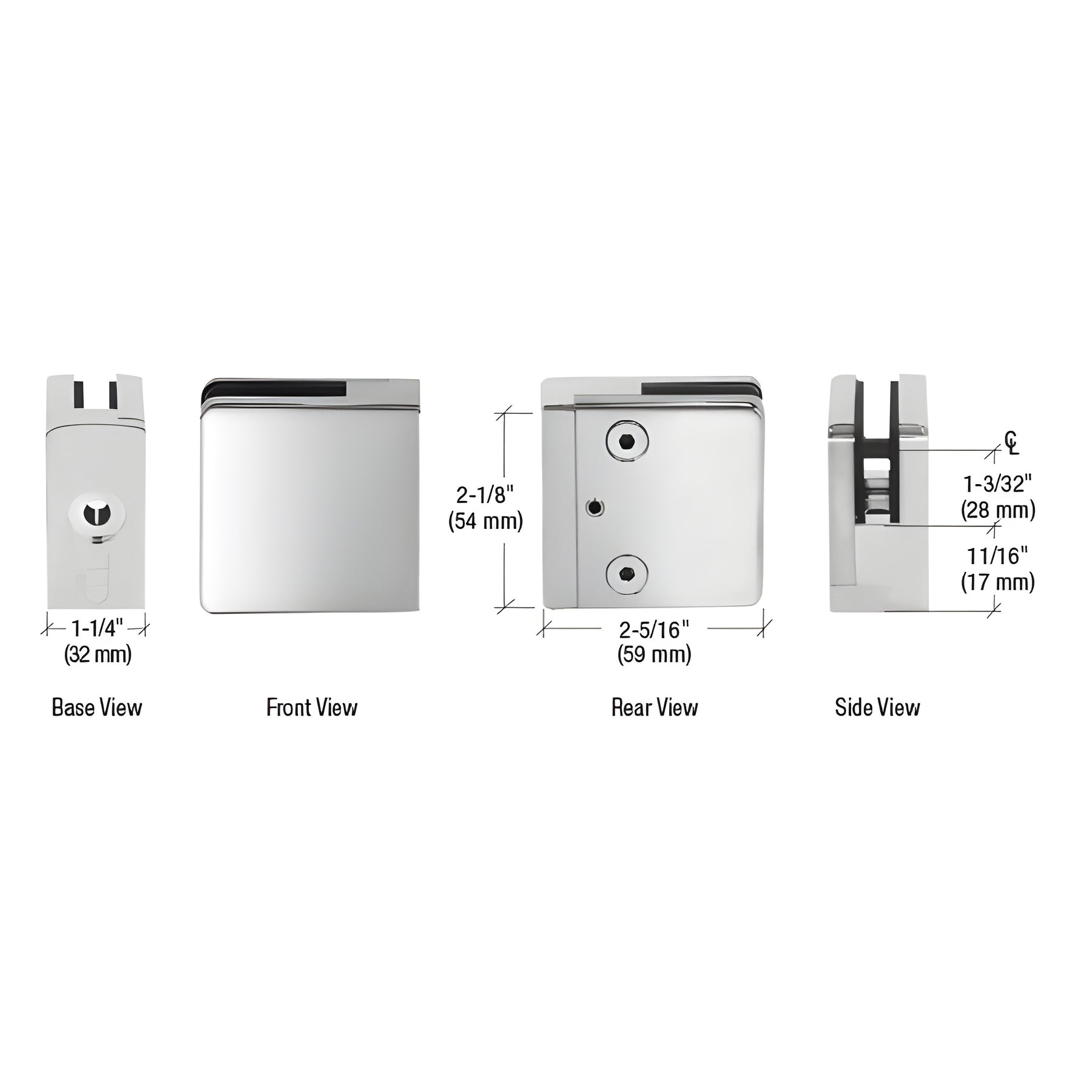 CRL 316 Polished Stainless Flat Base Clamp for 1/2" and 9/16" Glass