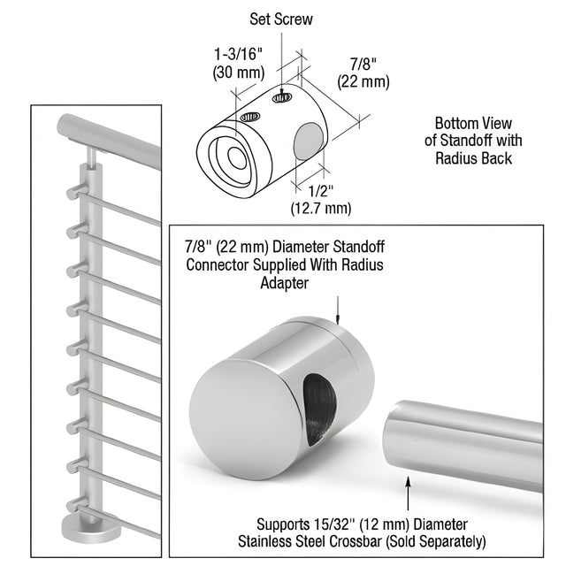 CRL 316 Polished Stainless Left End Standoff Connector (Radius Back)