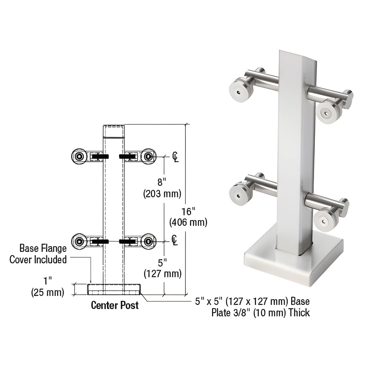 CRL 316 Polished Stainless Point Supported Center Post