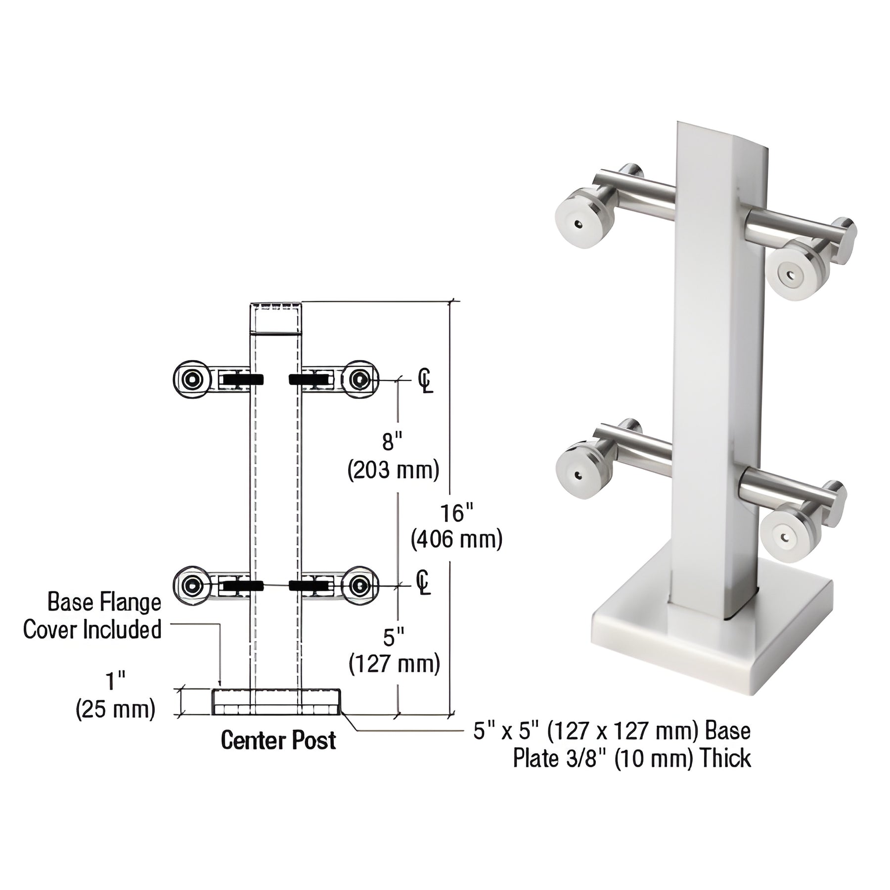 CRL 316 Polished Stainless Point Supported Center Post