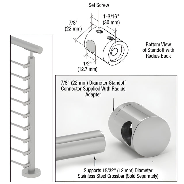 CRL 316 Polished Stainless Right End Standoff Connector (Radius Back)