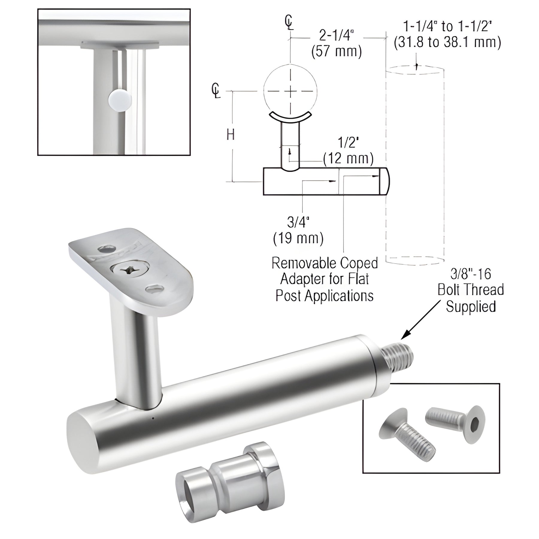 CRL 316 Polished Stainless Short Arm Malibu Series Post Mounted Hand Rail Bracket