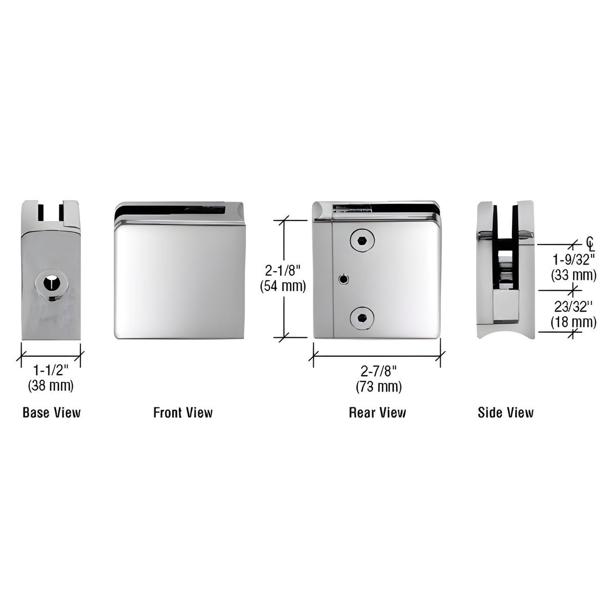 CRL 316 Polished Stainless Z-Series Radius Surface Mount Square Type Glass Clamps for 3/4" (19 mm) Glass