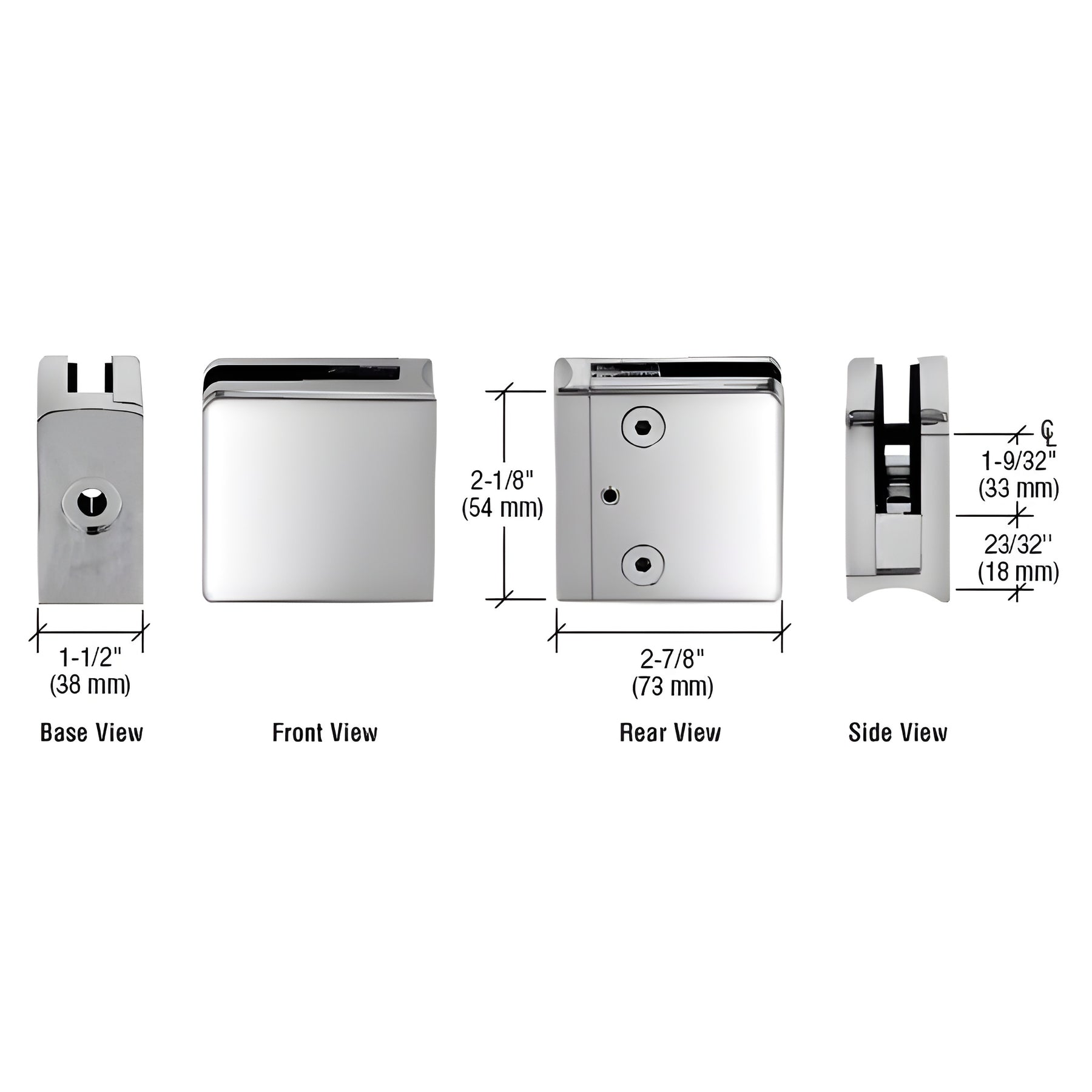 CRL 316 Polished Stainless Z-Series Radius Surface Mount Square Type Glass Clamps for 3/4" (19 mm) Glass