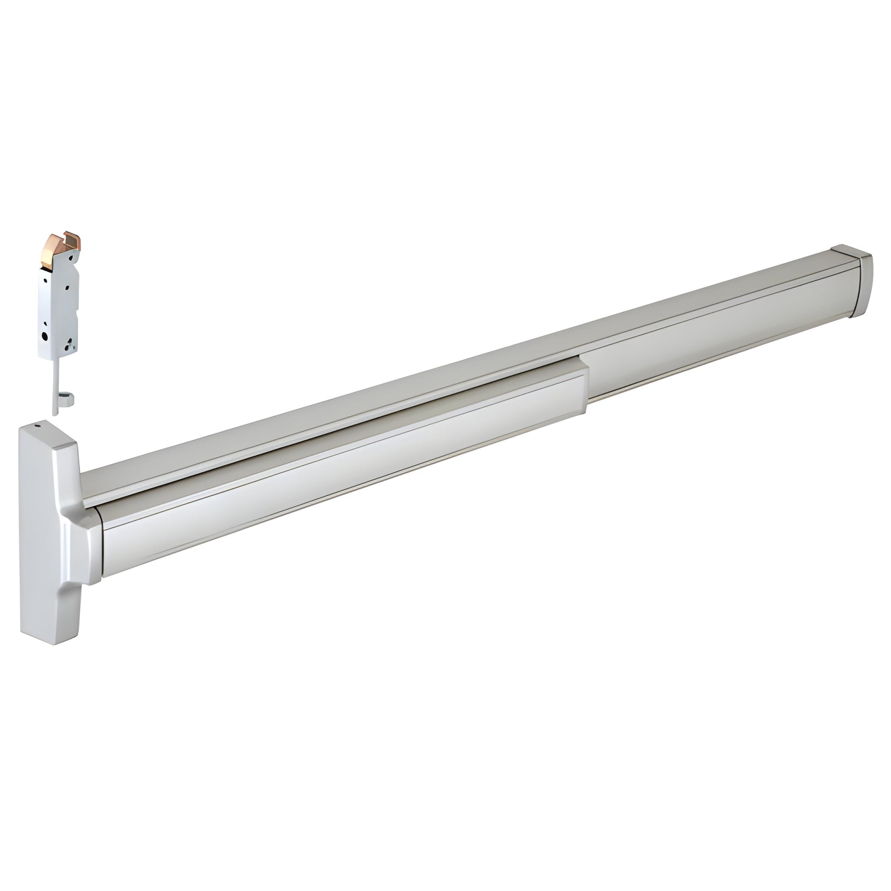 CRL 48" Jackson® Aluminum Finish Model 2085 Concealed Vertical Rod Panic Exit Device Dual Point Latching with Top Latch and Bottom Hex Bolt Left Hand Reverse Bevel