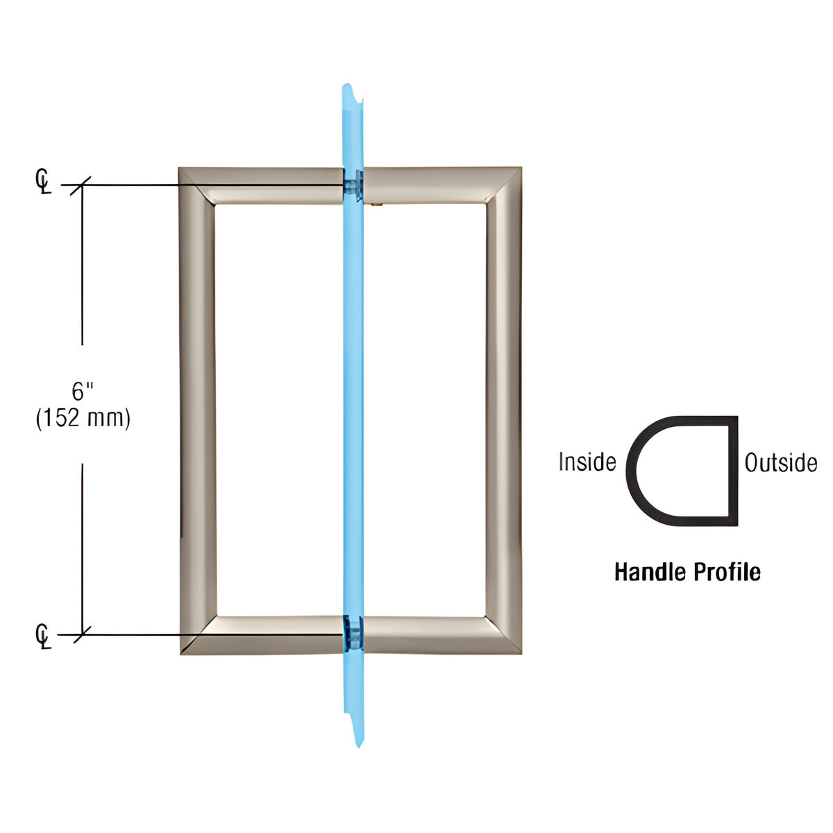 CRL 6" Brushed Nickel RM Series Flat Outside Surface/Round Tubing Inside Back-to-Back Pull Handle