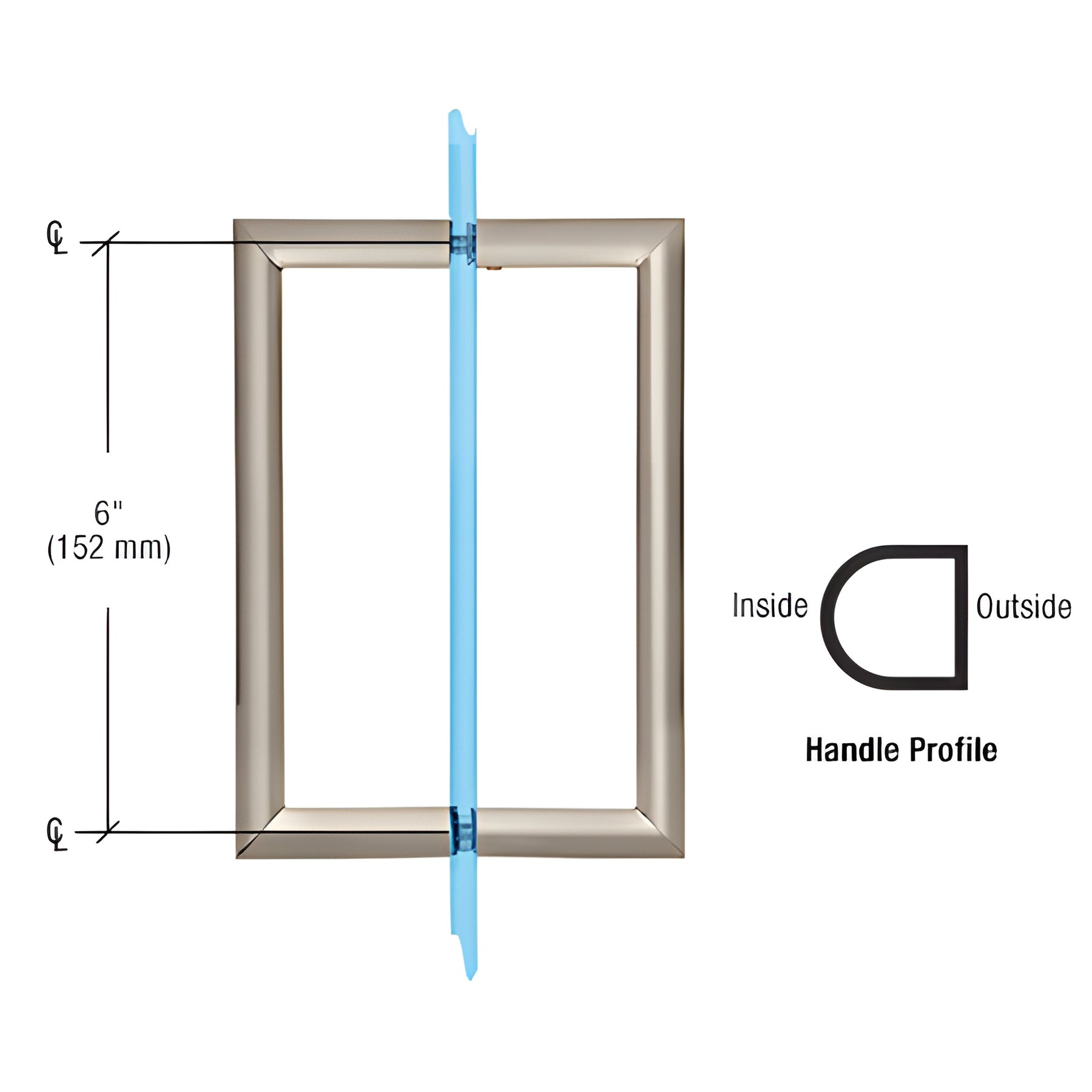 CRL 6" Brushed Nickel RM Series Flat Outside Surface/Round Tubing Inside Back-to-Back Pull Handle