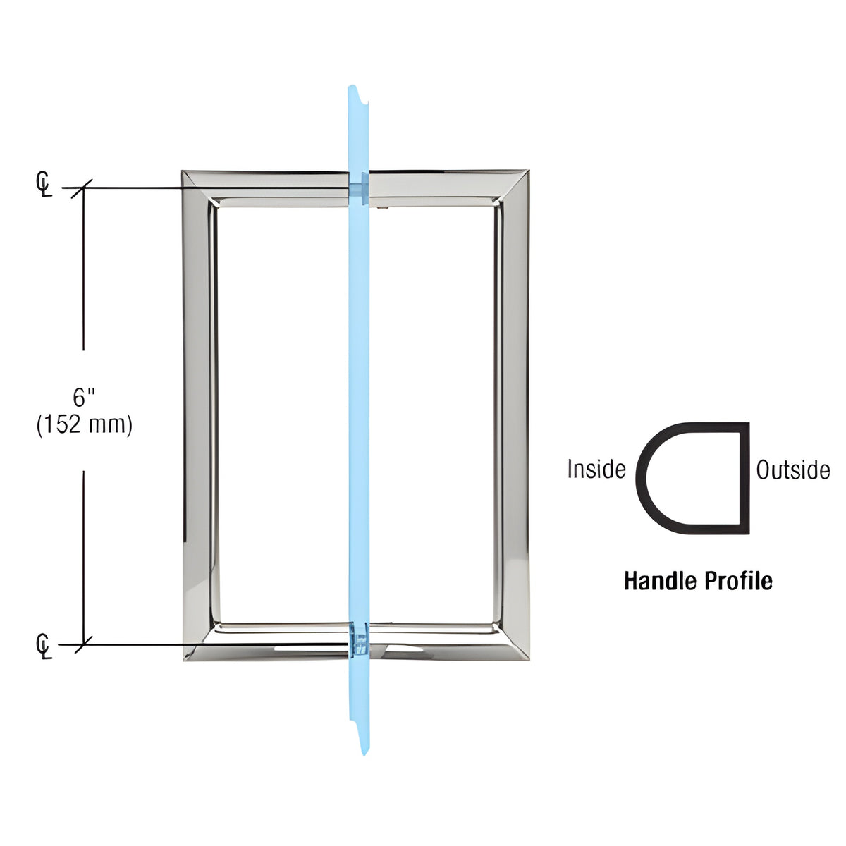 CRL 6" Polished Chrome RM Series Flat Outside Surface/Round Tubing Inside Back-to-Back Pull Handle