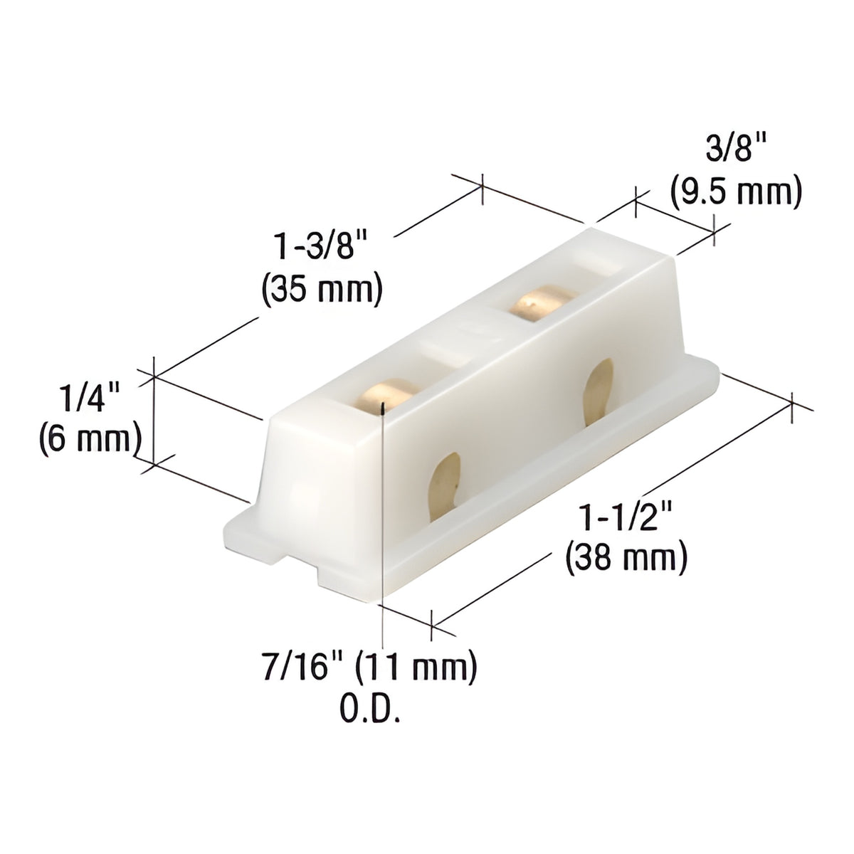 CRL 7/16" Flat Edge Tandem Brass Window Roller Assembly with 3/8" Wide Housing