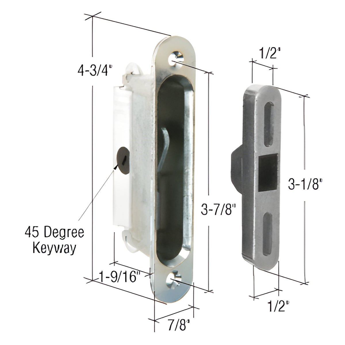 CRL 7/8" Wide Mortise Lock and Keeper with 3-7/8" Screw Holes for Traco Doors