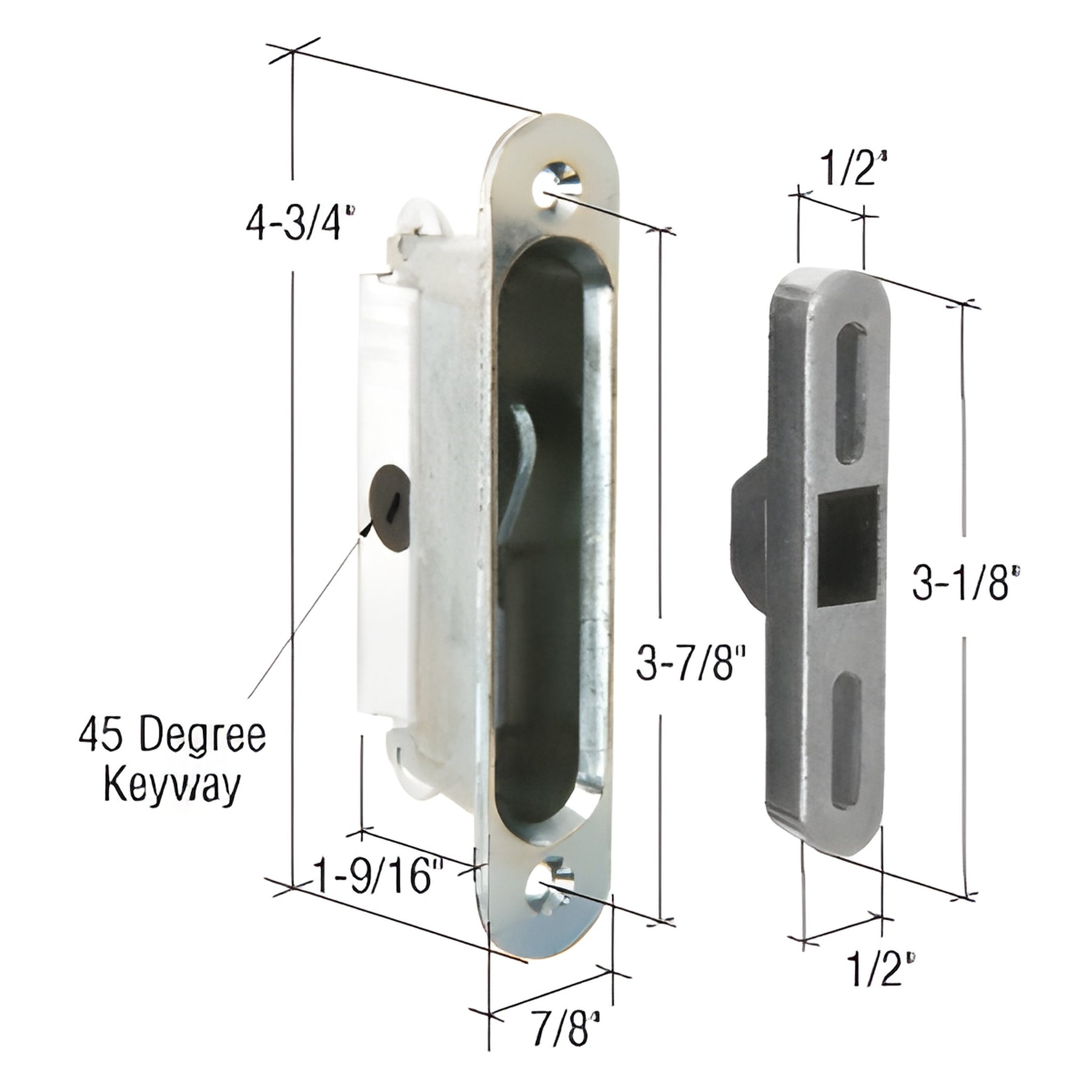 CRL 7/8" Wide Mortise Lock and Keeper with 3-7/8" Screw Holes for Traco Doors