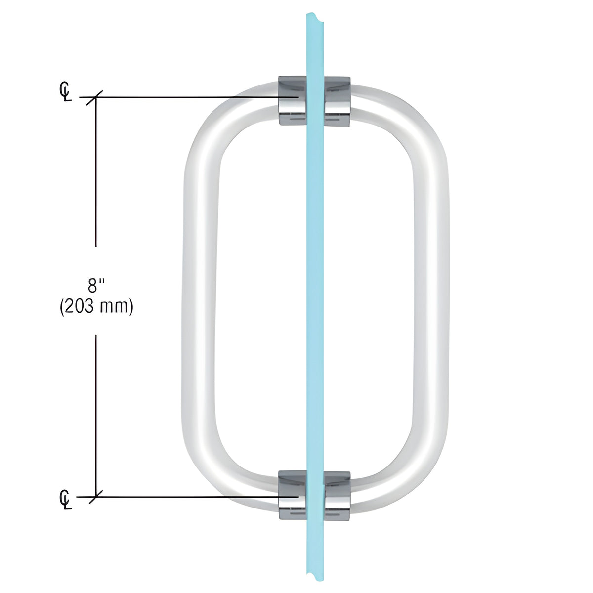 CRL 8" Acrylic Smooth Back-to-Back Shower Door Pull Handle with Chrome Rings