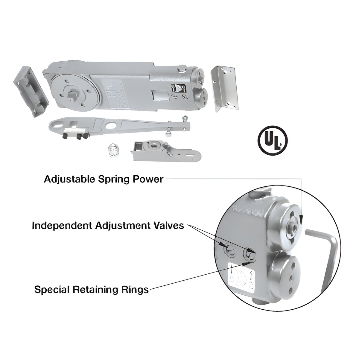 CRL 90º Hold Open Adjustable Spring Power Overhead Concealed Door Closer "GE" Package