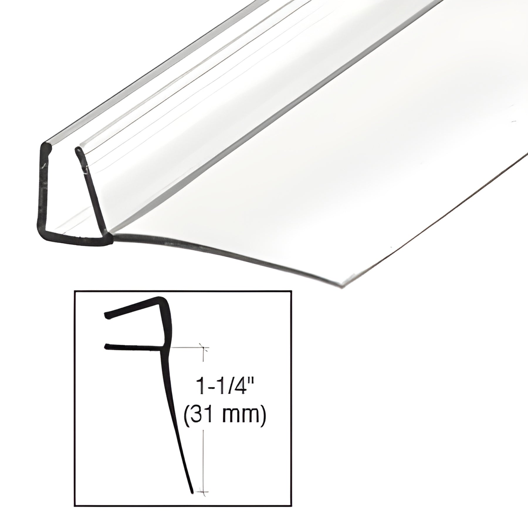 CRL 95" Clear Poly U-Channel with 1-1/4" (31 mm) Fin for 3/8" Glass