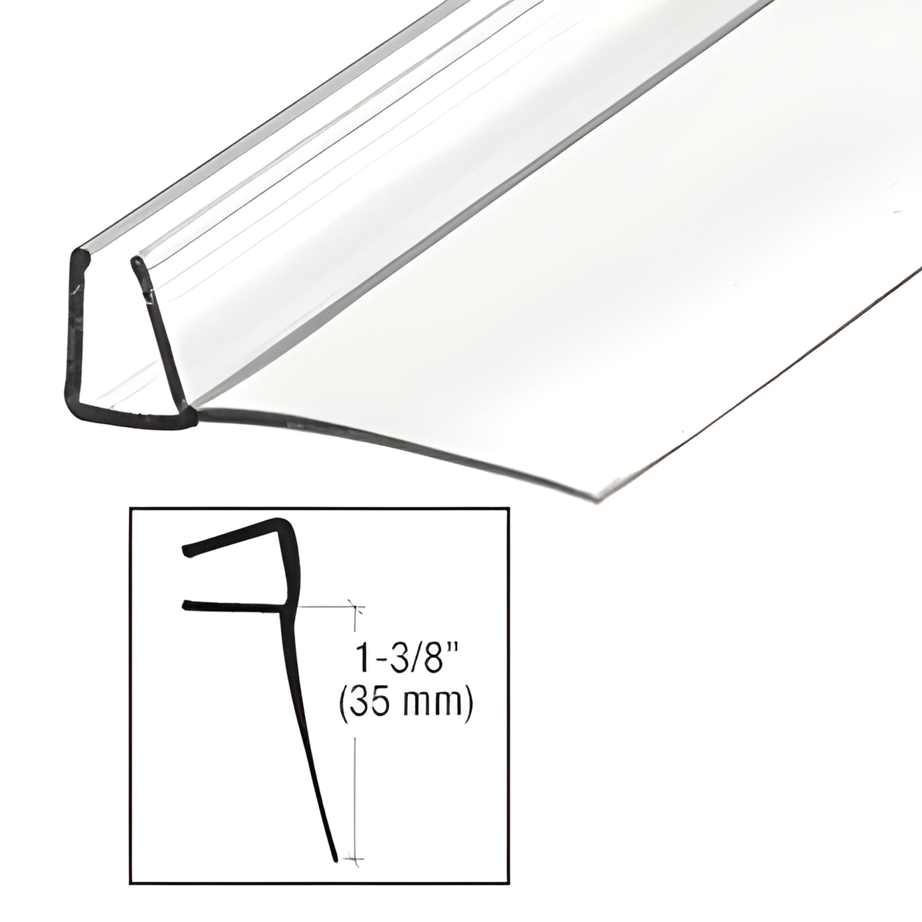 CRL 95" Clear Poly U-Channel with 1-3/8" (35 mm) Fin for 1/2" Glass