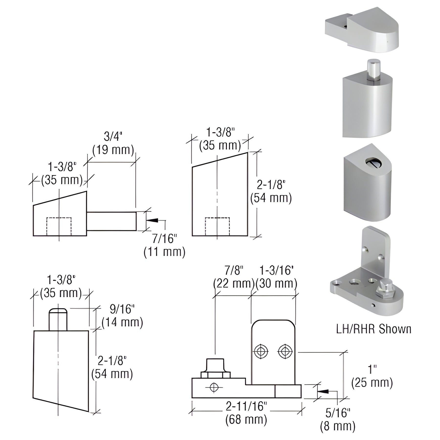 CRL Aluminum Left Hand 0P400 Top and Bottom Pivot Set