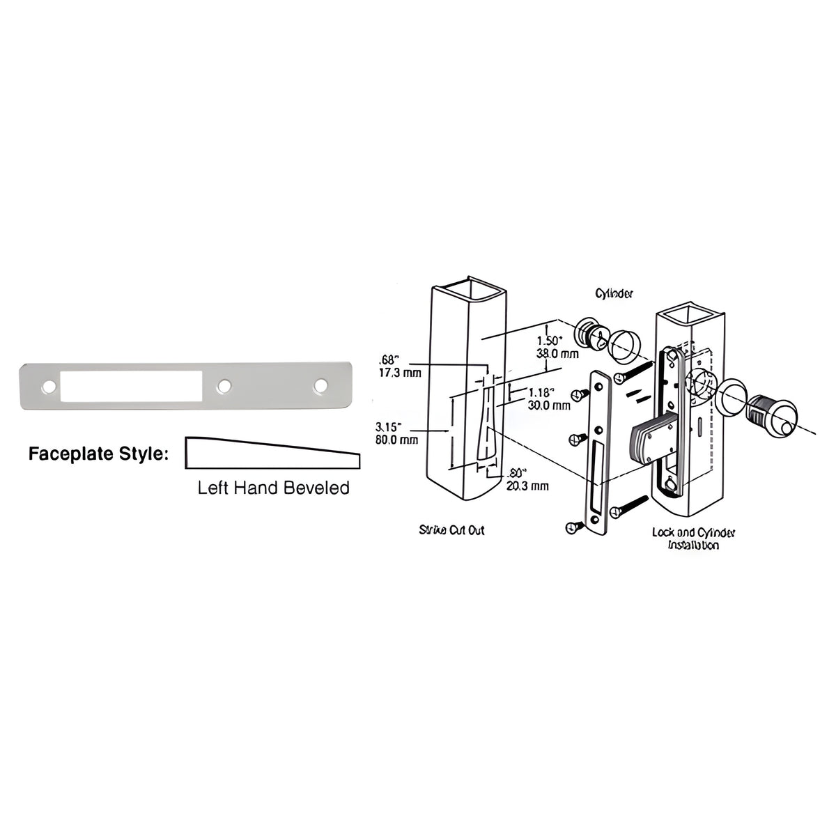 CRL Aluminum Left Hand Beveled Faceplate for DL2110 Series Long Throw Deadlocks