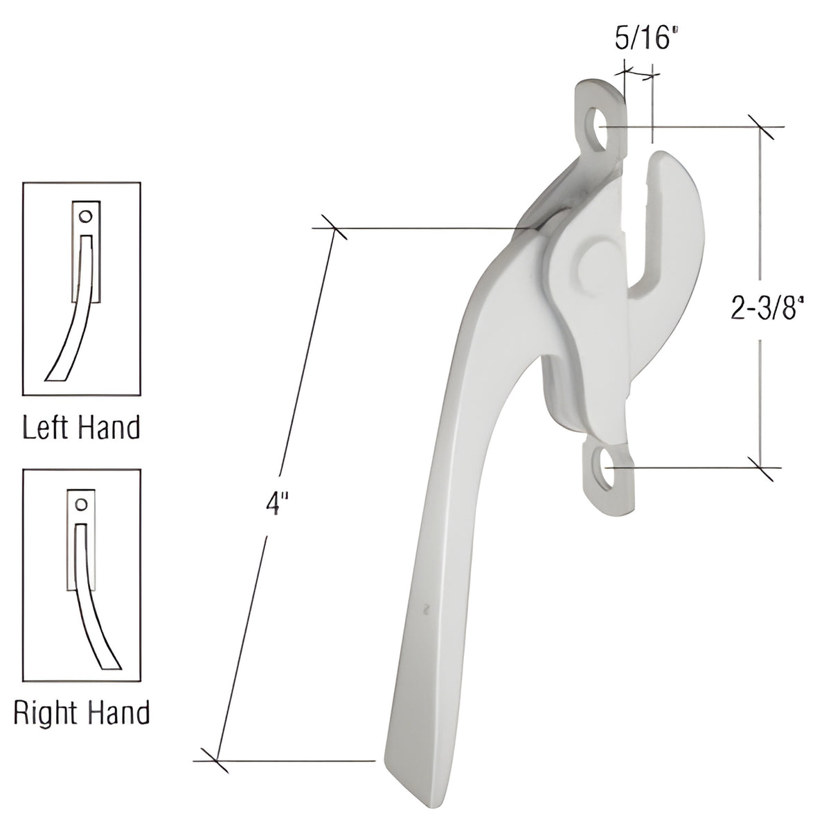 CRL Aluminum Left Hand Casement Window Lock - 2-3/8" Screw Holes