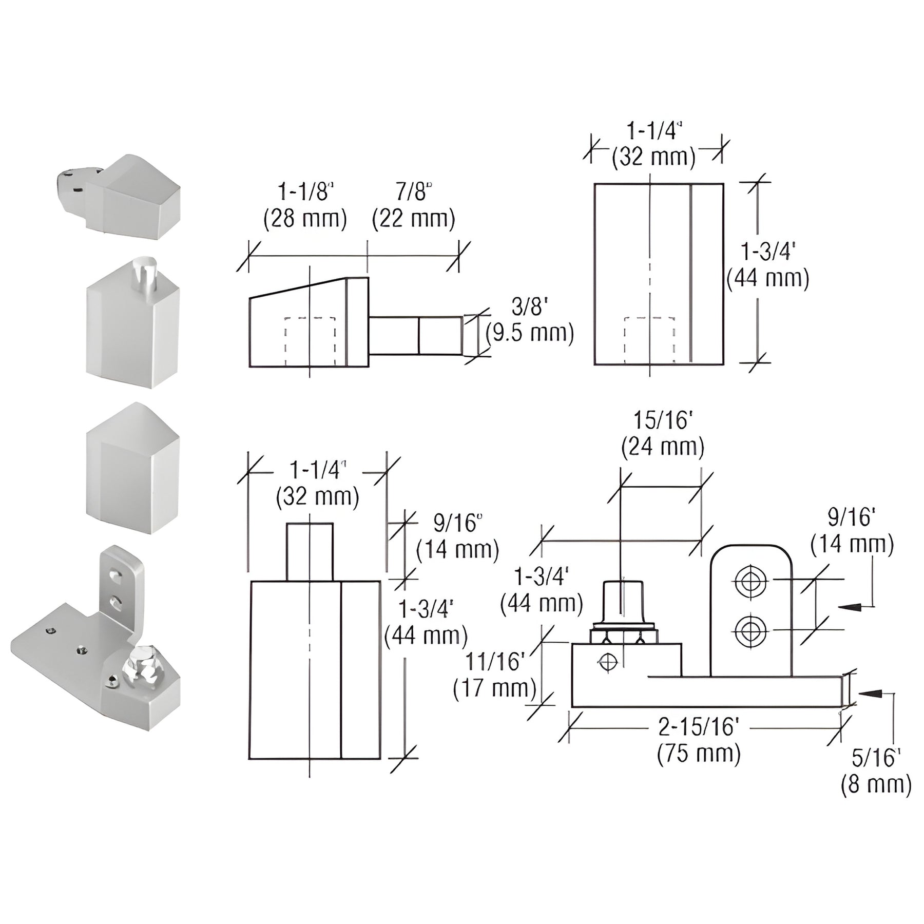 CRL Aluminum Offset Left Hand Pivot Set with 1/8" Recess