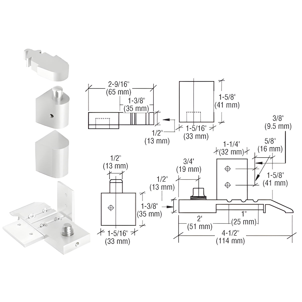 CRL Aluminum Offset Left Hand Pivot Set with 1/8" Recess
