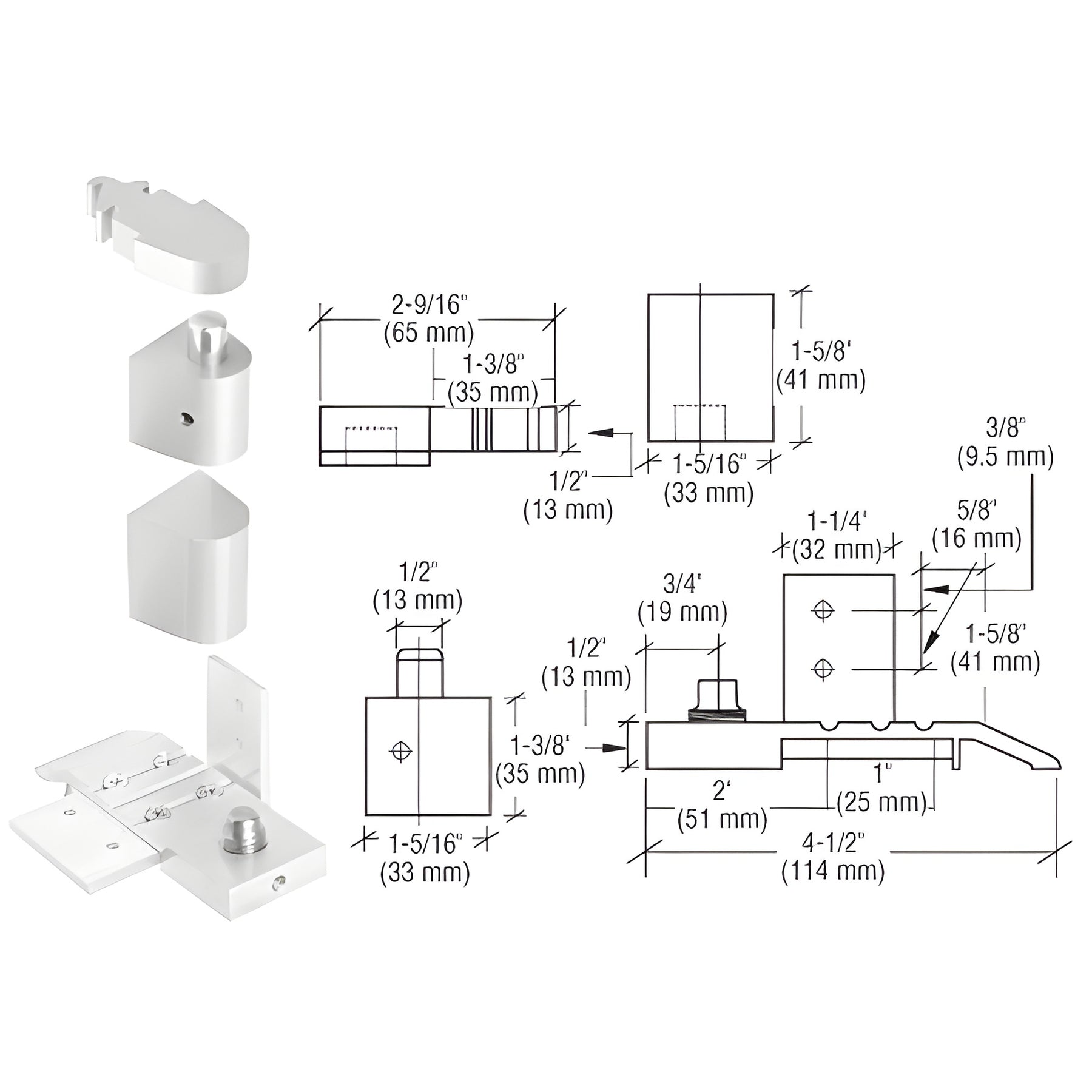 CRL Aluminum Offset Left Hand Pivot Set with 1/8" Recess