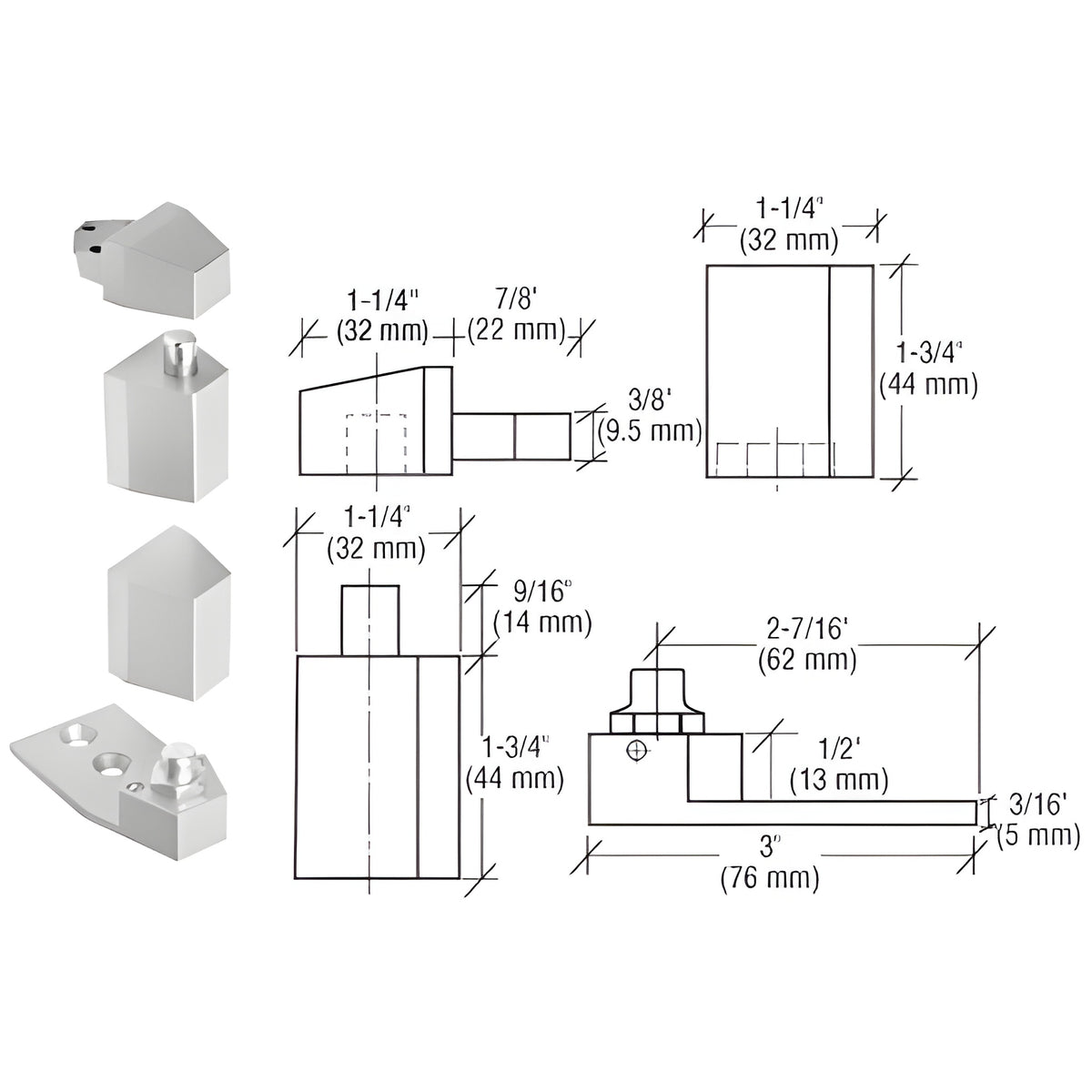 CRL Aluminum Offset Reversible Pivot Set Flush with Frame Face