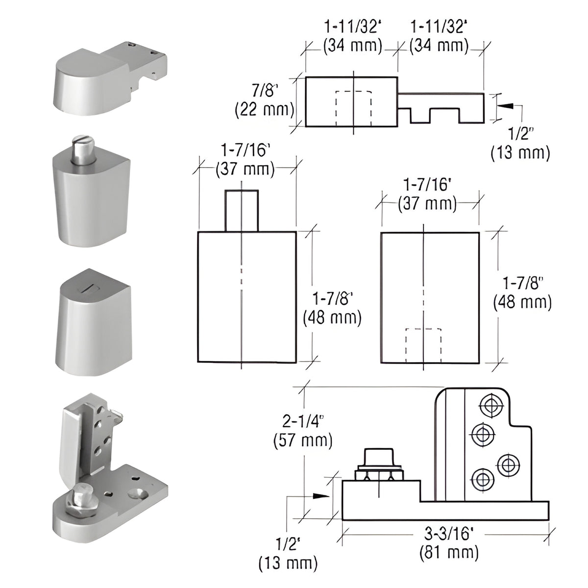 CRL Aluminum Offset Right Hand 0P70 Series Pivot Set