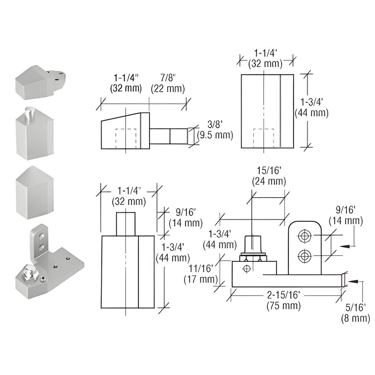 CRL Aluminum Offset Right Hand Pivot Set Flush with Frame Face