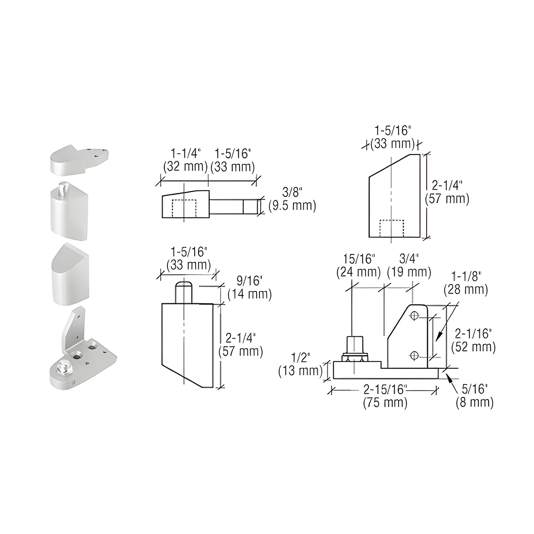 CRL Aluminum Offset Right Hand Pivot Set with 1/8" Recess