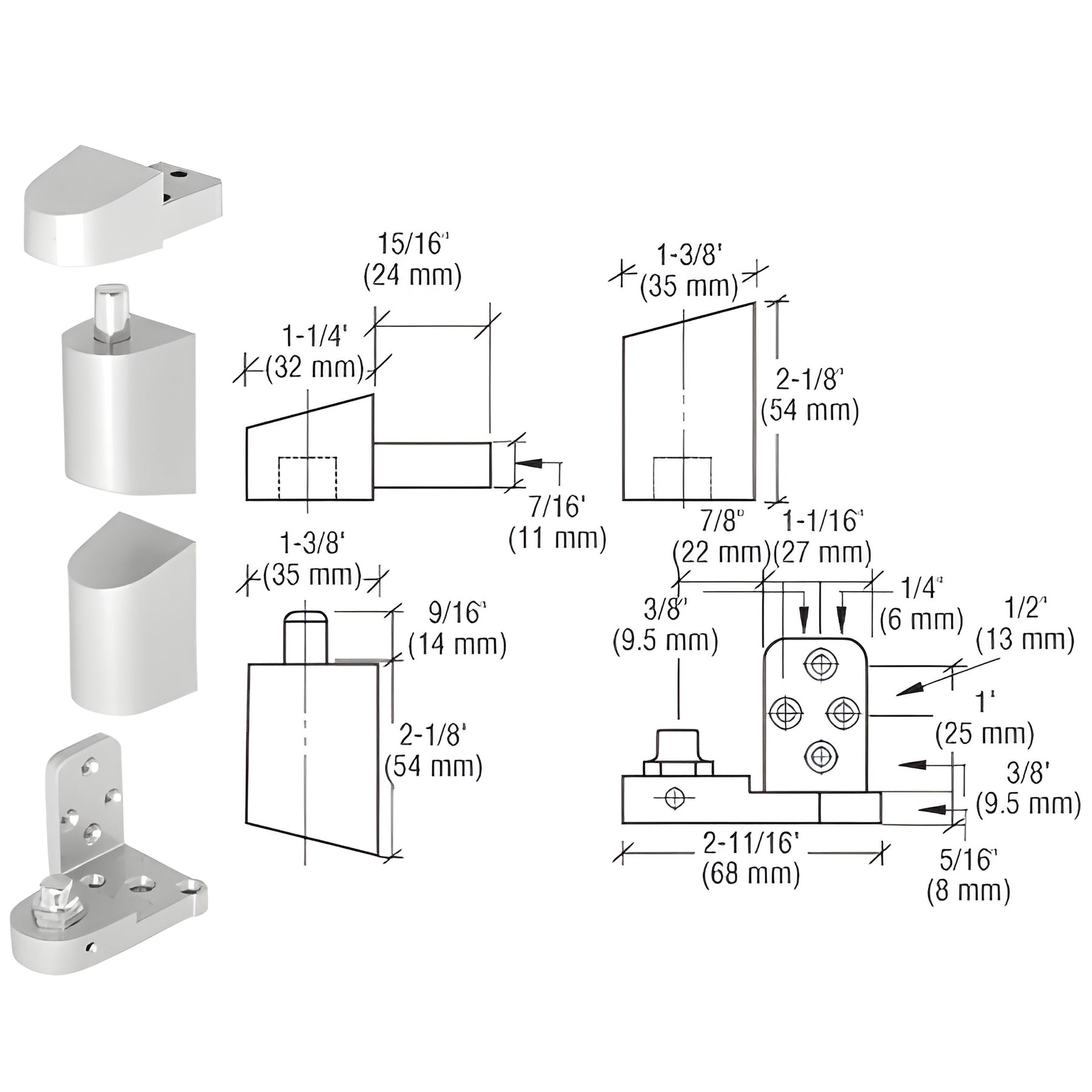 CRL Aluminum Offset Right Hand Pivot Set with 3/32" Recess