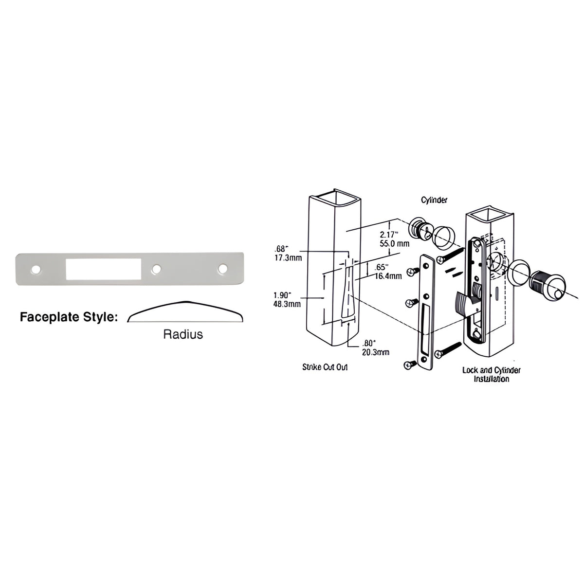 CRL Aluminum Radius Faceplate for DL2130 Series Hook Throw Deadlocks