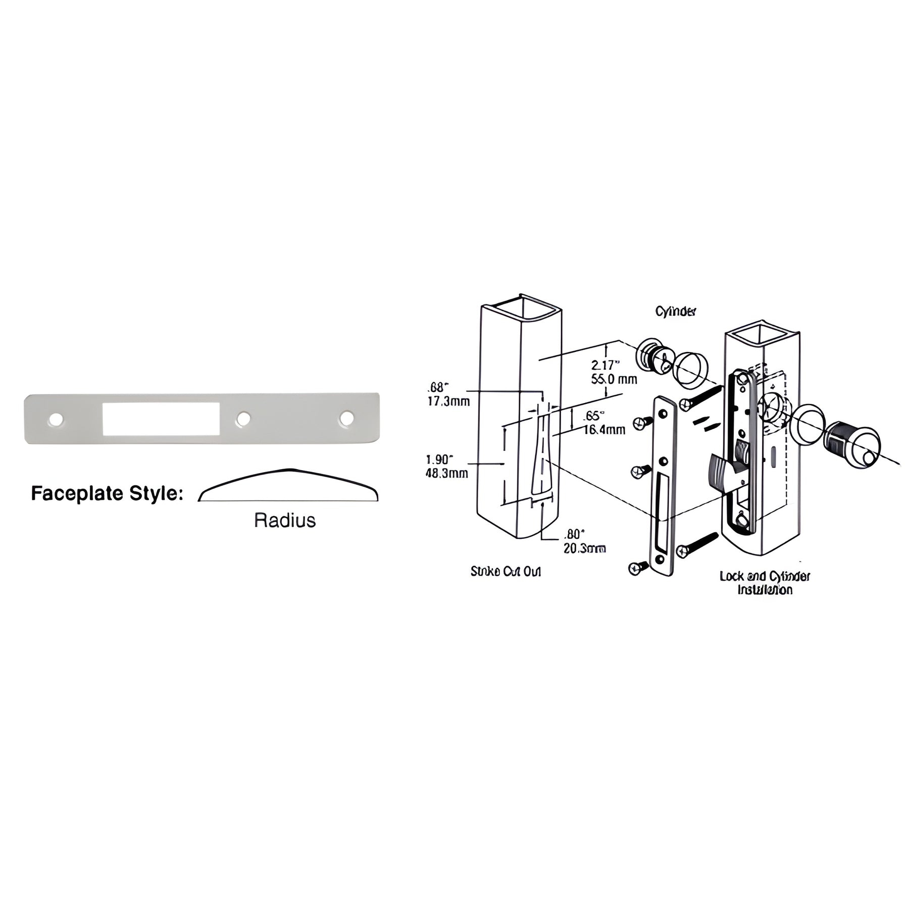 CRL Aluminum Radius Faceplate for DL2130 Series Hook Throw Deadlocks
