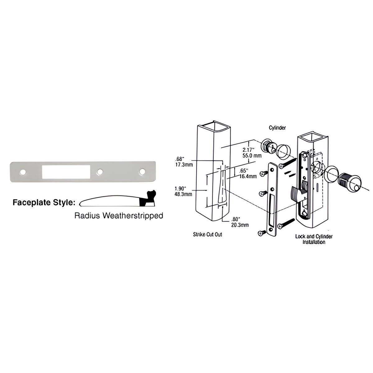 CRL Aluminum Radius Weather-stripped Faceplate for DL2130 Series Hook Throw Deadlocks