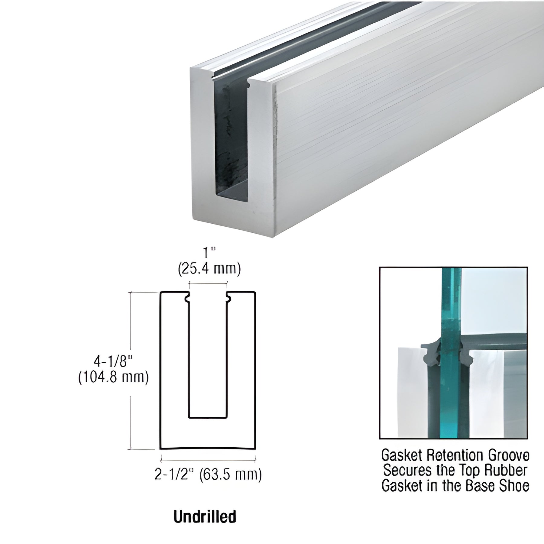 CRL B5S Series Aluminum Custom Standard Square Base Shoe Undrilled for 1/2" Glass