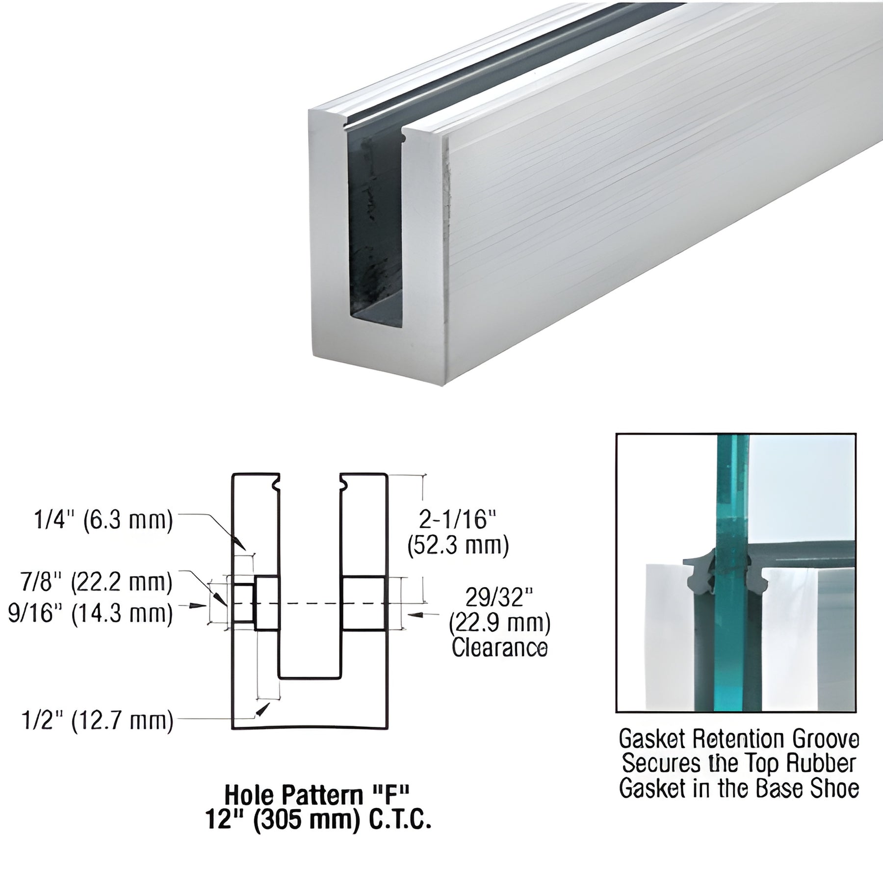 CRL B5S Series Mill Aluminum Custom Square Base Shoe Fascia Mount Drilled for 1/2" Glass
