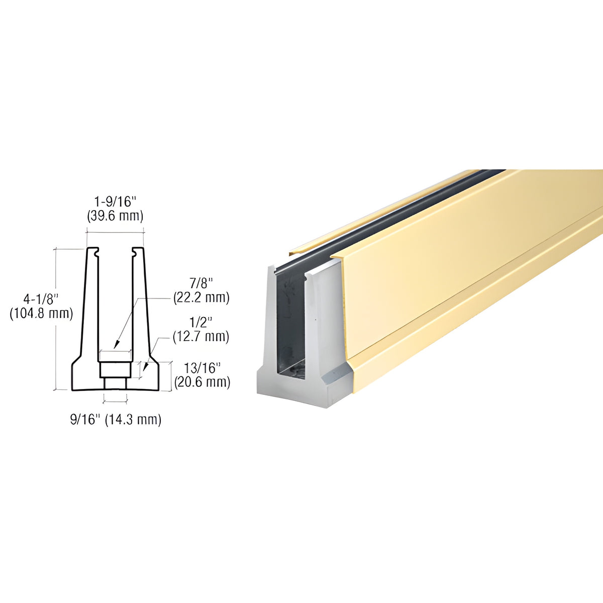 CRL B5T Series Polished Brass Custom Tapered Base Shoe Drilled for 1/2" Glass